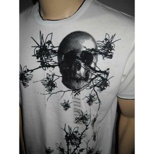 MODERN CULTURE T Shirt Mens Medium Shimmer Skull White Cotton New With Tags